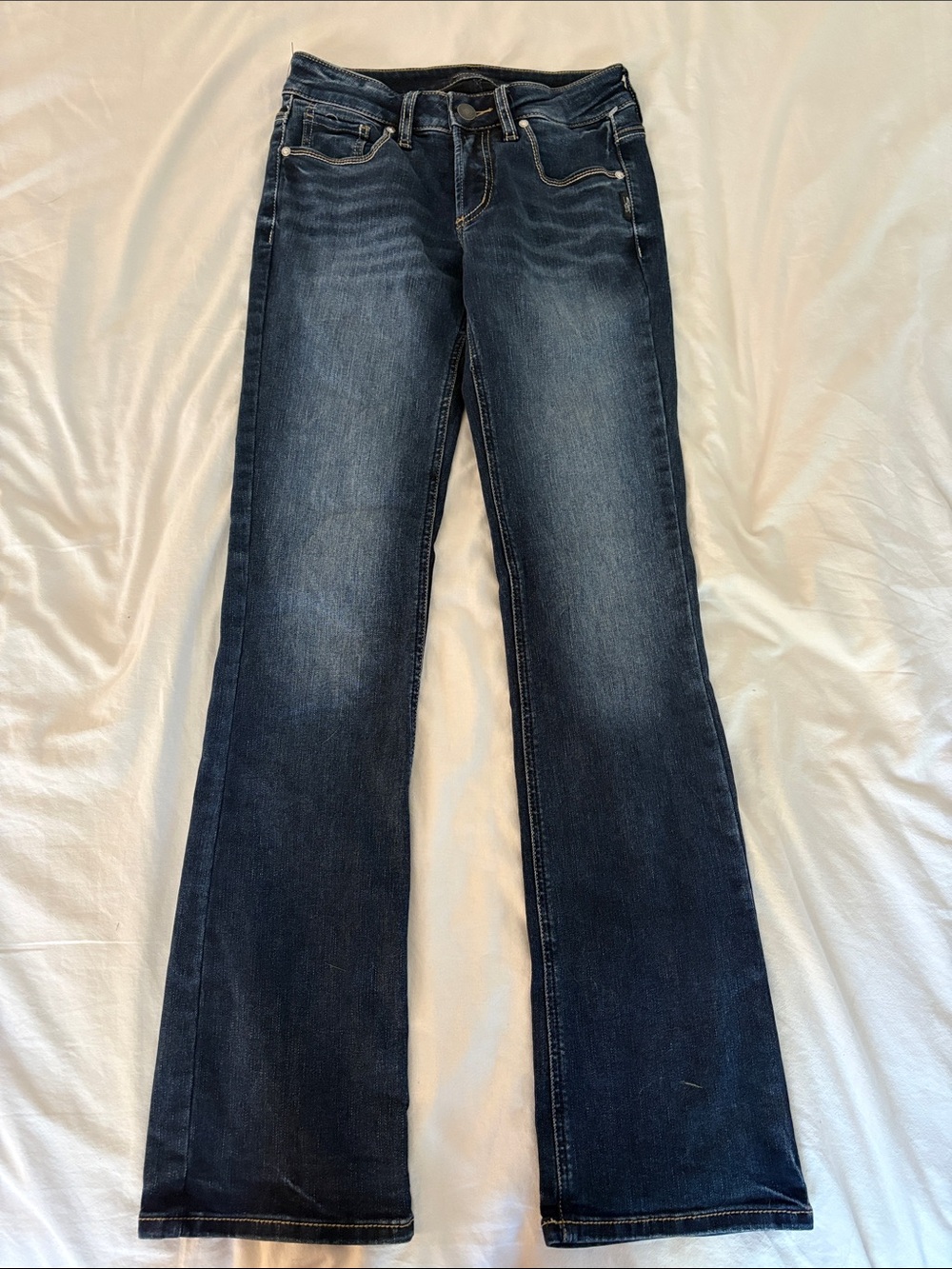Silver Jeans Dark Blue Flared Denim with Signature Back Stitching